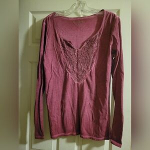 Maurices Long Sleeve Top with Lace Detail - Deep Red